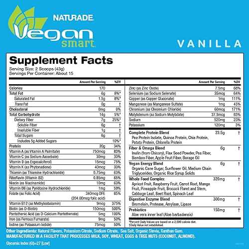 Vegansmart Naturade All-in-One Plant-Based Shake – Low Sugar Nutrition with Protein, Fiber, Vitamins & Minerals, Supports Balanced Energy & Wellness, Vanilla, Vegan - 22.75 oz - Image 2