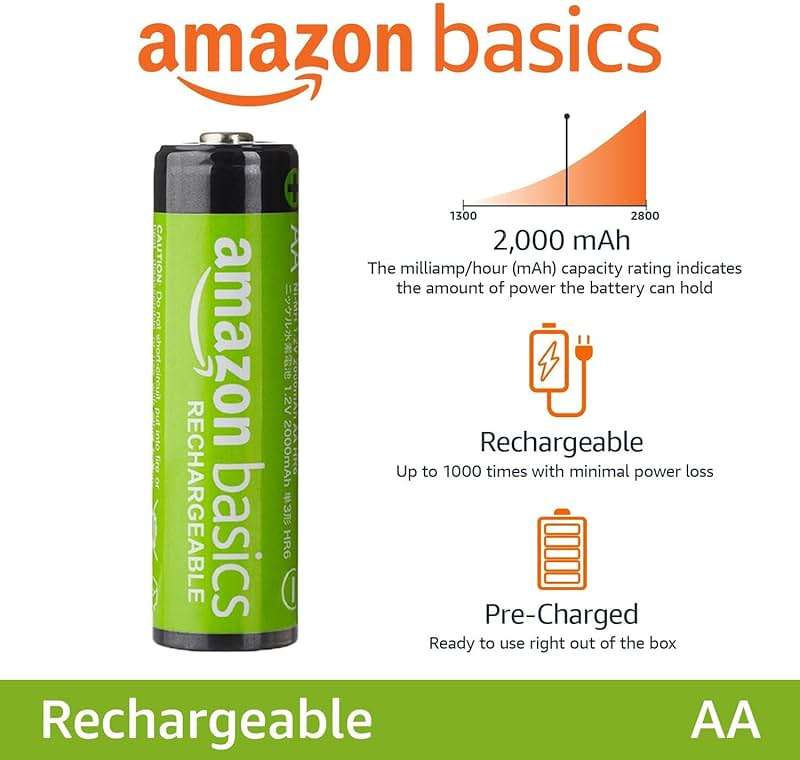 Amazon Basics 8-Pack Rechargeable AA NiMH Batteries, 2000 mAh, 1.2V, Low Self Discharge, Long-Lasting, Pre-Charged, Recharge up to 1000x Times - Image 2