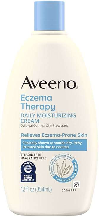 Aveeno Eczema Therapy Daily Moisturizing Body Cream for Sensitive Skin, Soothing Eczema Cream for Dry & Itchy Skin Relief, Colloidal Oatmeal & Ceramide, Steroid- & Fragrance-Free, 12 Oz - Image 1