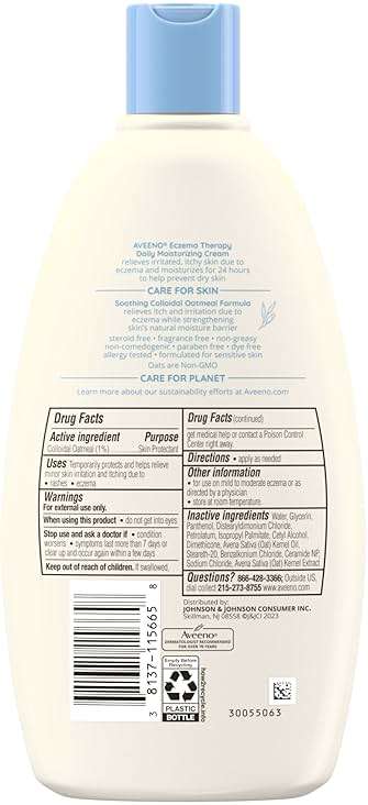 Aveeno Eczema Therapy Daily Moisturizing Body Cream for Sensitive Skin, Soothing Eczema Cream for Dry & Itchy Skin Relief, Colloidal Oatmeal & Ceramide, Steroid- & Fragrance-Free, 12 Oz - Image 9