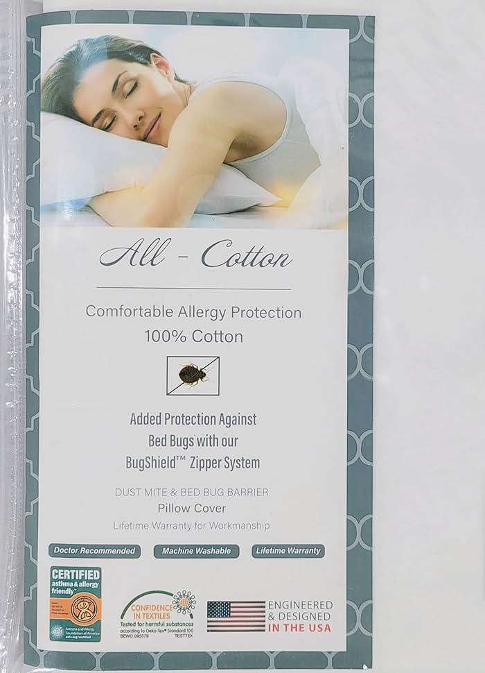 National Allergy Premium 100% Cotton Zippered Body Pillow Protector - 20 x 72 - White - 300 Thread Count - Hypoallergenic Pillowcase with Zipper - Breathable Encasement Cover - Image 1