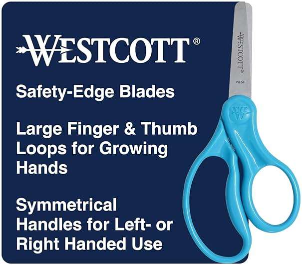 Westcott 15968 Right- and Left-Handed Scissors, Classic Kids' Scissors, Back to School, Classroom Supplies, Ages 4-8, 5-Inch Blunt Tip, Neon Blue - Image 1