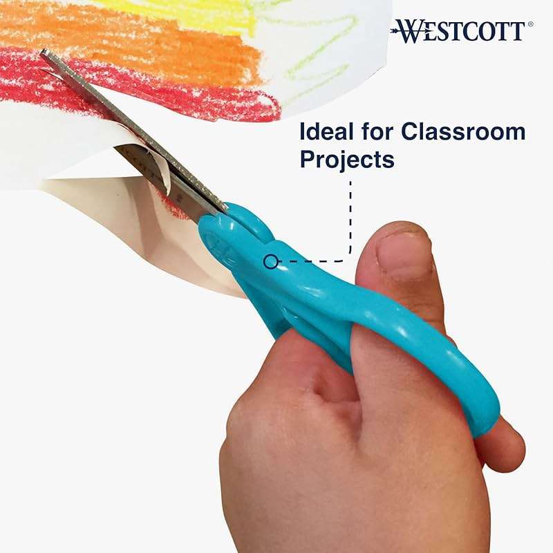 Westcott 15968 Right- and Left-Handed Scissors, Classic Kids' Scissors, Back to School, Classroom Supplies, Ages 4-8, 5-Inch Blunt Tip, Neon Blue - Image 4