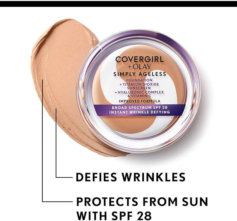 COVERGIRL Simply Ageless Instant Wrinkle Defying Foundation, SPF 28, Hyaluronic Complex & Vitamin C - 245 Warm Beige, Pack of 1 - Image 3