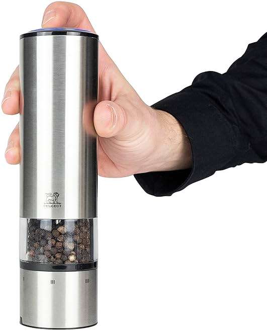 Peugeot - Elis Sense u'Select Electric Salt and Pepper Mill Set - Adjustable Grinders, Battery Powered - Blue LED Light, Stainless Steel, 8-inches - Image 3