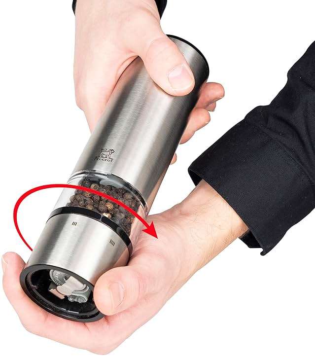 Peugeot - Elis Sense u'Select Electric Salt and Pepper Mill Set - Adjustable Grinders, Battery Powered - Blue LED Light, Stainless Steel, 8-inches - Image 4