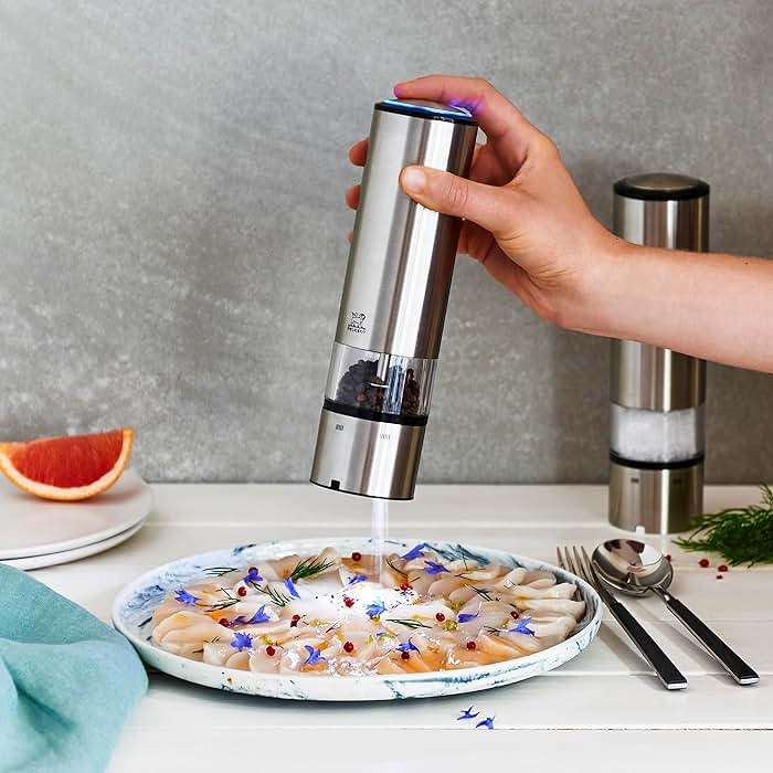 Peugeot - Elis Sense u'Select Electric Salt and Pepper Mill Set - Adjustable Grinders, Battery Powered - Blue LED Light, Stainless Steel, 8-inches - Image 6