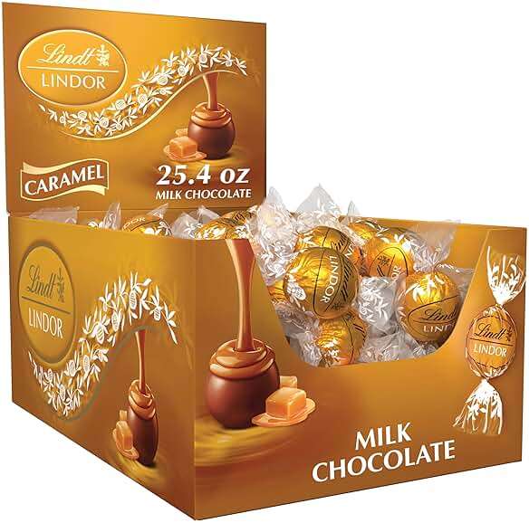 Lindt LINDOR Caramel Milk Chocolate Candy Truffles, Milk Chocolate Candy with Smooth, Melting Truffle Center, 25.4 oz., 60 Count - Image 1