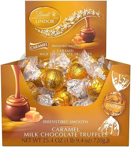Lindt LINDOR Caramel Milk Chocolate Candy Truffles, Milk Chocolate Candy with Smooth, Melting Truffle Center, 25.4 oz., 60 Count - Image 8