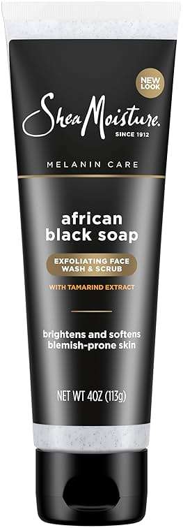SheaMoisture Facial Wash and Scrub African Black Soap for Blemish Prone Skin to Clarify Skin 4 oz - Image 1