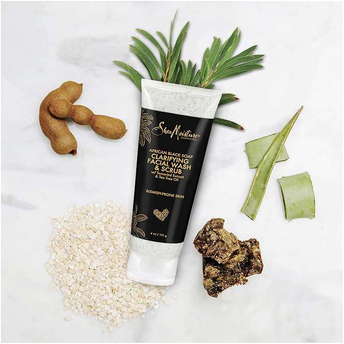 SheaMoisture Facial Wash and Scrub African Black Soap for Blemish Prone Skin to Clarify Skin 4 oz - Image 4
