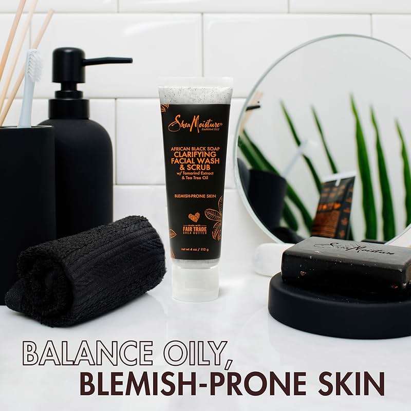 SheaMoisture Facial Wash and Scrub African Black Soap for Blemish Prone Skin to Clarify Skin 4 oz - Image 5