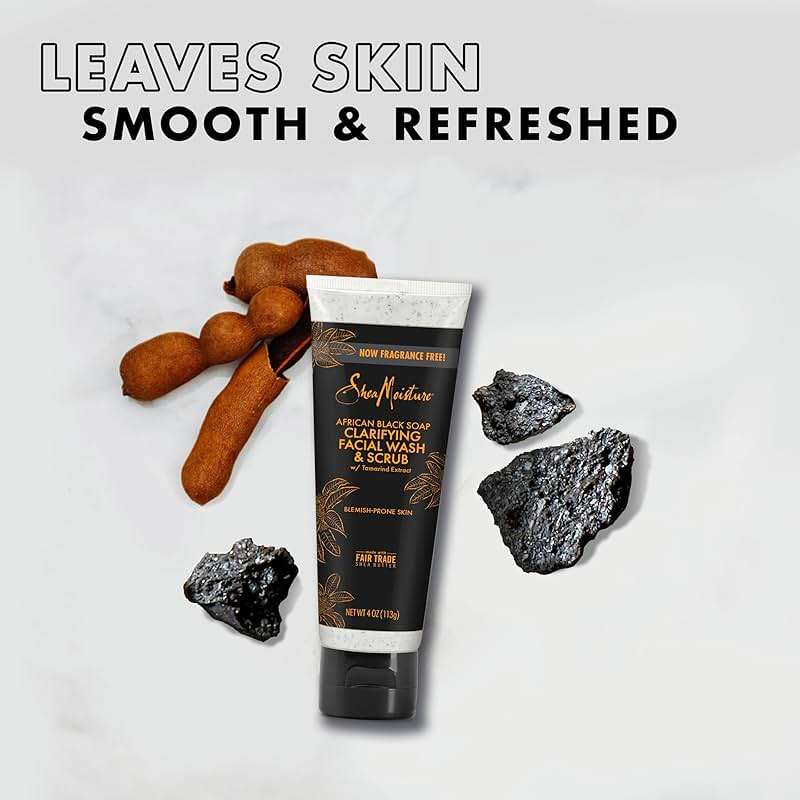 SheaMoisture Facial Wash and Scrub African Black Soap for Blemish Prone Skin to Clarify Skin 4 oz - Image 6