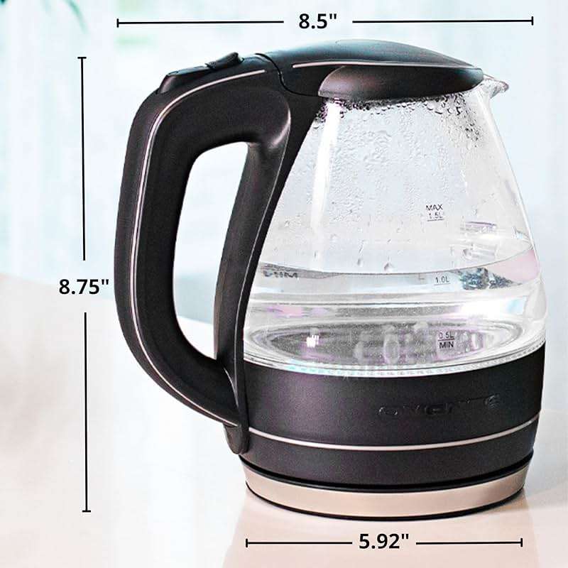 OVENTE Electric Kettle, 1.5L Borosilicate Glass Countertop Water Heater and Boiler for Coffee or Tea, BPA-Free, Auto Shut-Off, Boil-Dry Protection, Removable and Washable Spout Filter, Black KG83B - Image 2