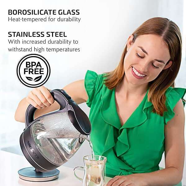 OVENTE Electric Kettle, 1.5L Borosilicate Glass Countertop Water Heater and Boiler for Coffee or Tea, BPA-Free, Auto Shut-Off, Boil-Dry Protection, Removable and Washable Spout Filter, Black KG83B - Image 3