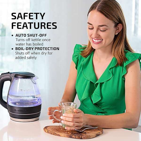 OVENTE Electric Kettle, 1.5L Borosilicate Glass Countertop Water Heater and Boiler for Coffee or Tea, BPA-Free, Auto Shut-Off, Boil-Dry Protection, Removable and Washable Spout Filter, Black KG83B - Image 4