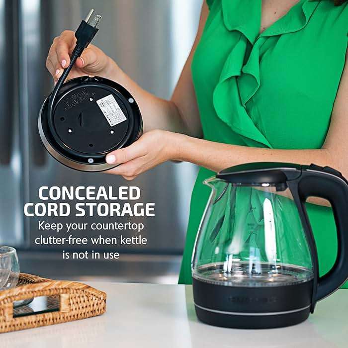 OVENTE Electric Kettle, 1.5L Borosilicate Glass Countertop Water Heater and Boiler for Coffee or Tea, BPA-Free, Auto Shut-Off, Boil-Dry Protection, Removable and Washable Spout Filter, Black KG83B - Image 6