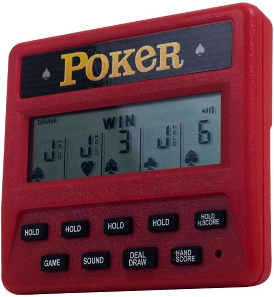 5-in-1 Hand Held Poker Game - Electronic Handheld Games for Adults Includes Draw, Deuces, Bonus, 2X and 2x2 Bonus - 3.9x3.4-Inch Pocket-Sized Travel Casino by Trademark Poker - Image 1