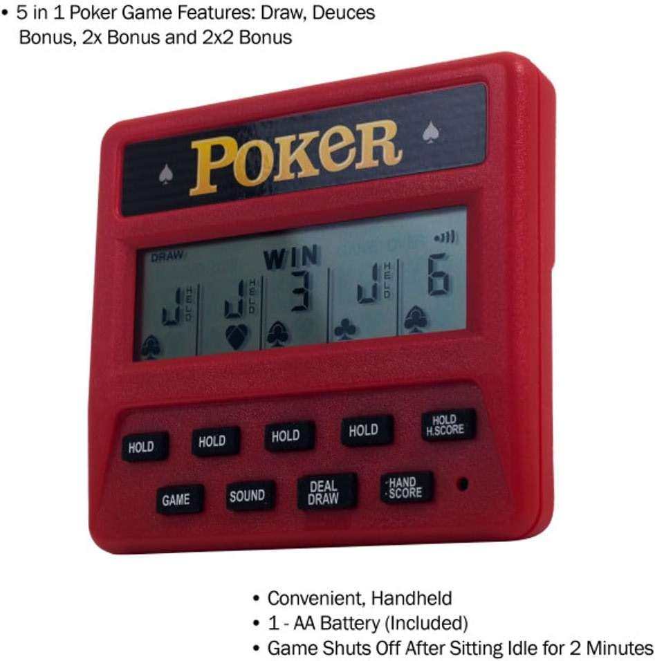 5-in-1 Hand Held Poker Game - Electronic Handheld Games for Adults Includes Draw, Deuces, Bonus, 2X and 2x2 Bonus - 3.9x3.4-Inch Pocket-Sized Travel Casino by Trademark Poker - Image 7