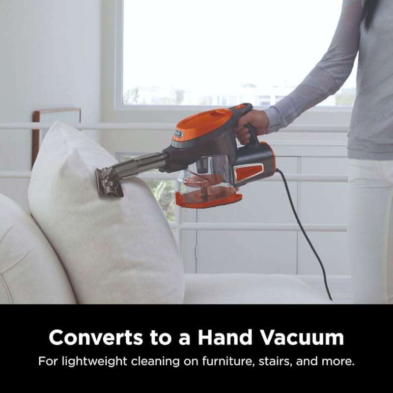 Shark Rocket Ultra-Light | Corded Stick Vacuum Cleaner for Carpet, Rugs & Hard Floors | Lightweight Hand Vacuum for Pet Hair & Upholstery | Swivel Steering | 2 Attachments | Gray/Orange | HV301 - Image 6