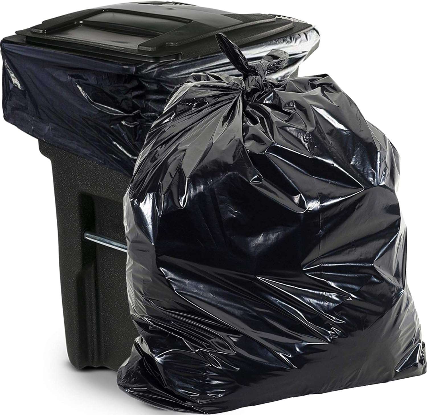 Aluf Plastics 65 Gal Black Heavy Duty Garbage Bags 1.5 Mil - 50"x 48" - Pack of 50 - For Contractor, Outdoor, Construction, & Storage - Image 1