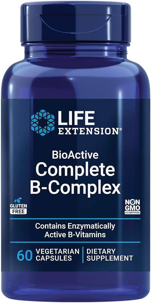 Life Extension BioActive Complete B-Complex, Heart, Brain and Nerve Support, Healthy Energy, Metabolism, Complete B Complex, 60 Vegetarian Capsules - Image 1