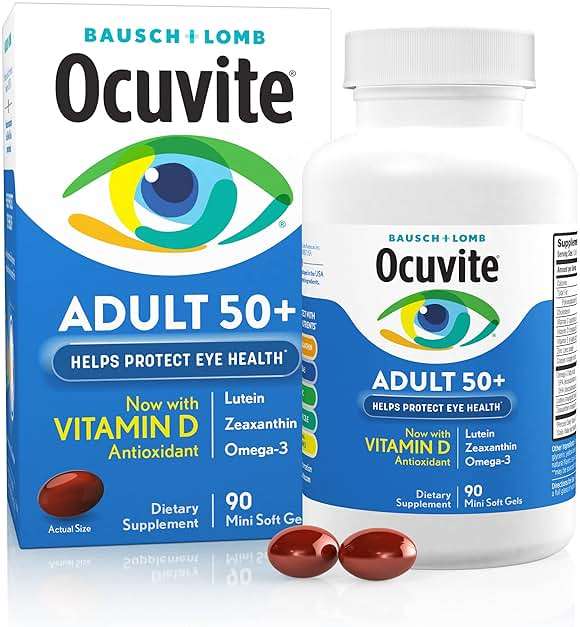 Ocuvite 50+ Eye Vitamin & Mineral Supplement, Multivitamin for Vision & Ocular Health with Omega-3, Zinc, Vitamins C & E, Lutein & Zeaxanthin, Zinc Supplements for Women and Men, 90 Softgels - Image 1