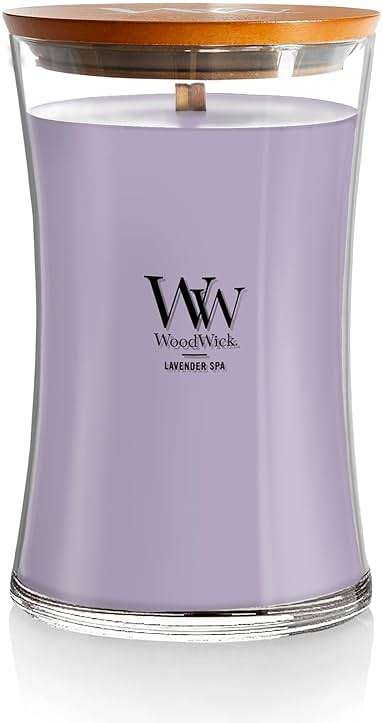 WoodWick Lavender Spa Gifts for Women and Men, 21.5 oz Large Hourglass Candle with Crackling Wick - Image 1