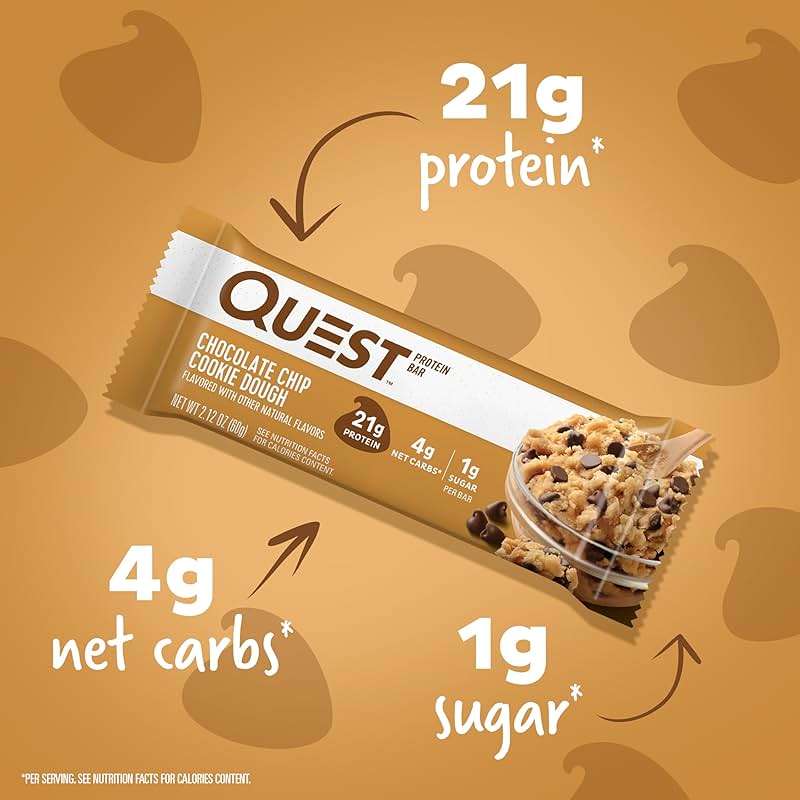 Quest Nutrition Chocolate Chip Cookie Dough Protein Bars, High Protein, Low Carb, Gluten Free, Keto Friendly, 12 Count - Image 2