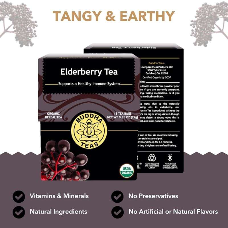 Buddha Teas - Organic Elderberry - Herbal Tea - For Health & Wellbeing - With Antioxidants & Minerals - Clean Ingredients - Caffeine Free - OU Kosher & Non-GMO - 18 Tea Bags (Pack of 1) - Image 3