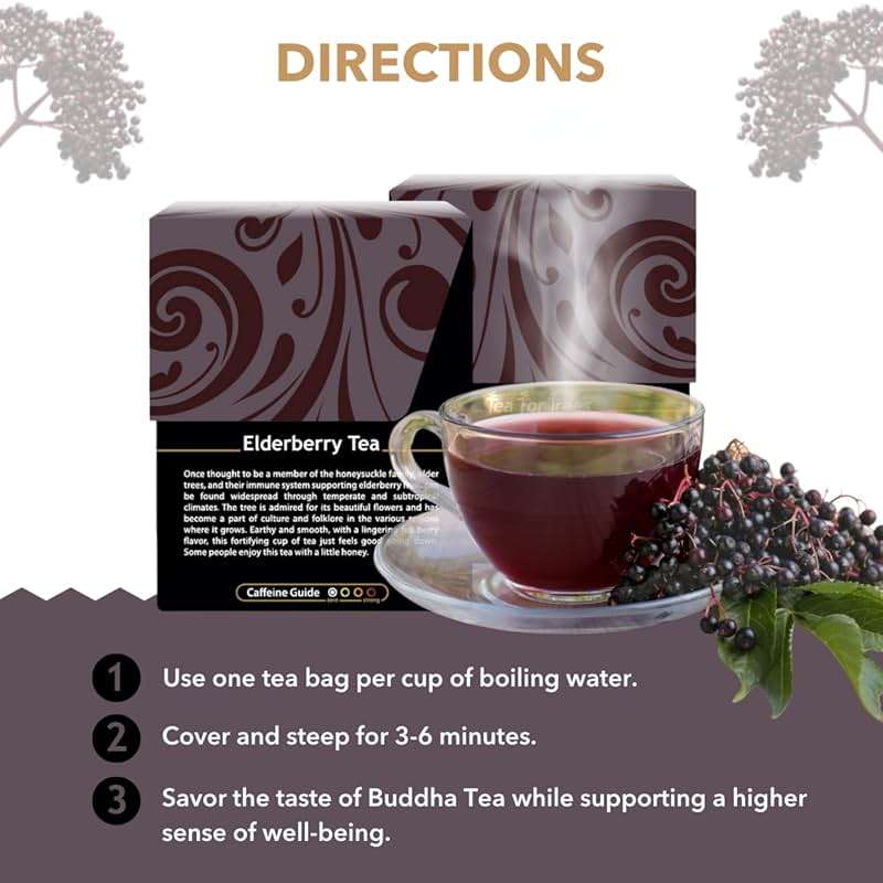 Buddha Teas - Organic Elderberry - Herbal Tea - For Health & Wellbeing - With Antioxidants & Minerals - Clean Ingredients - Caffeine Free - OU Kosher & Non-GMO - 18 Tea Bags (Pack of 1) - Image 4