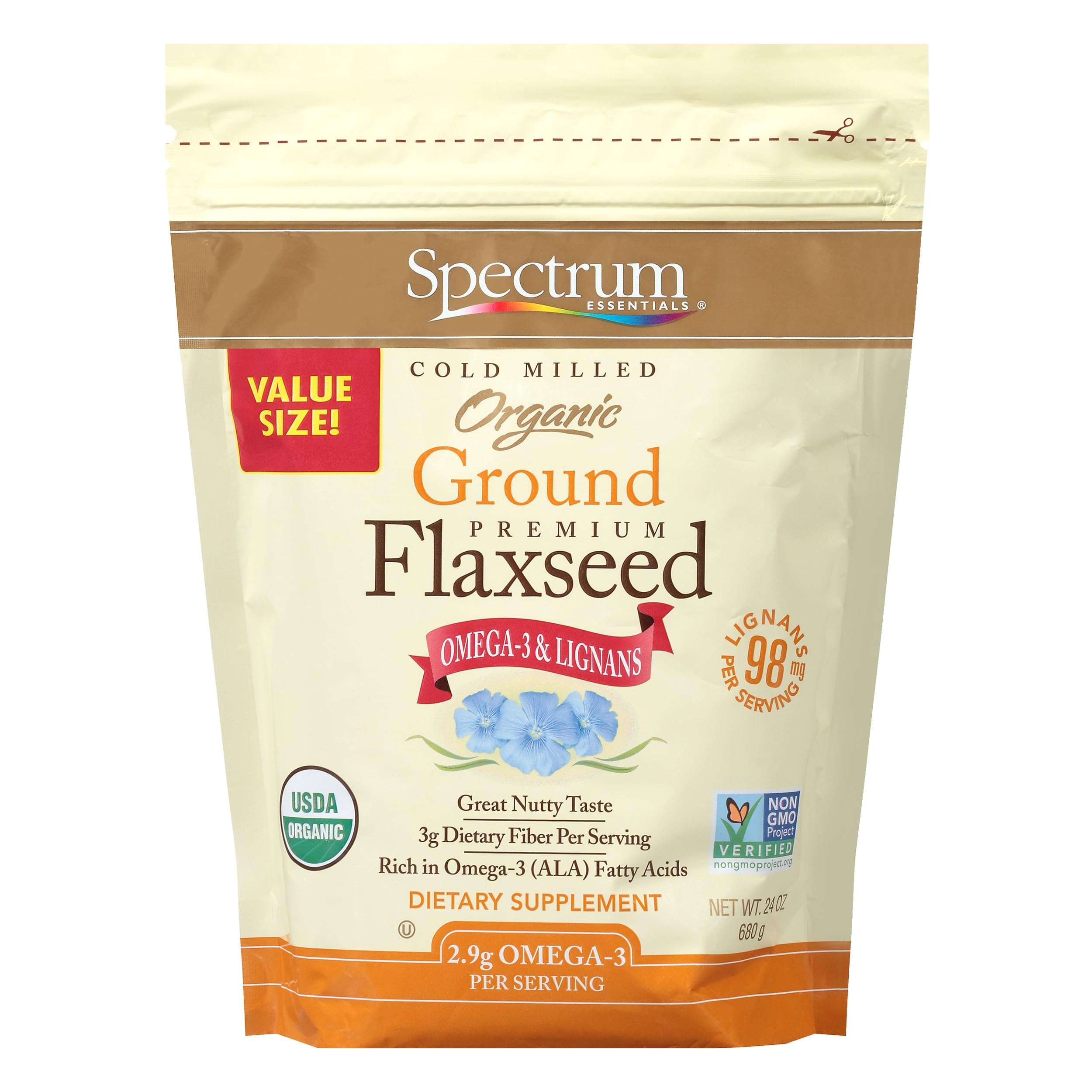 Spectrum Essentials Organic Ground Flaxseed, Gluten Free, 24 Oz - Image 1