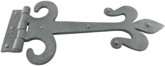 Renovators Supply Manufacturing Gate Hinges 12 in. Black Wrought Iron Fleur De Lis Style Strap Hinges for Gates and Doors with Mounting Hardware - Image 3