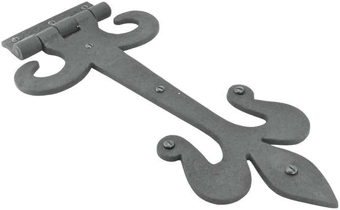 Renovators Supply Manufacturing Gate Hinges 12 in. Black Wrought Iron Fleur De Lis Style Strap Hinges for Gates and Doors with Mounting Hardware - Image 5