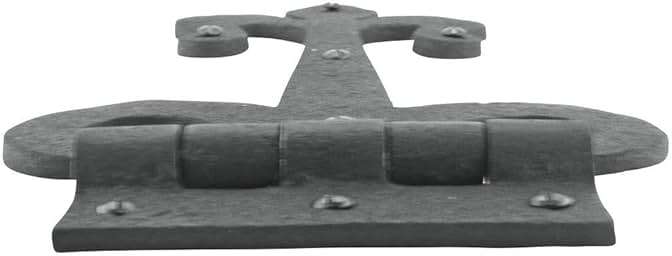 Renovators Supply Manufacturing Gate Hinges 12 in. Black Wrought Iron Fleur De Lis Style Strap Hinges for Gates and Doors with Mounting Hardware - Image 7