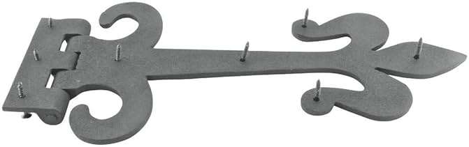 Renovators Supply Manufacturing Gate Hinges 12 in. Black Wrought Iron Fleur De Lis Style Strap Hinges for Gates and Doors with Mounting Hardware - Image 8