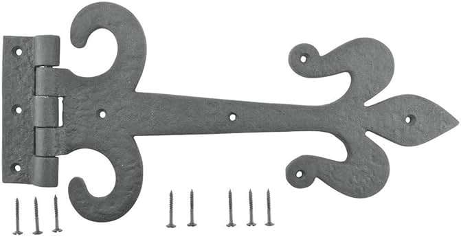 Renovators Supply Manufacturing Gate Hinges 12 in. Black Wrought Iron Fleur De Lis Style Strap Hinges for Gates and Doors with Mounting Hardware - Image 9