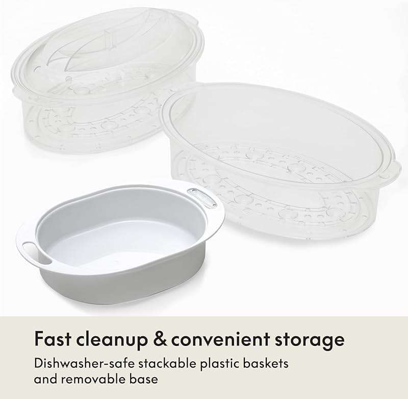 BELLA Two Tier Food Steamer with Stackable Baskets & Removable Base for Fast Simultaneous Cooking - Auto Shutoff & Boil Dry Protection, 7.4 QT, Black - Image 7