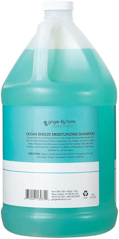 Ginger Lily Farms Club & Fitness Moisturizing Shampoo for All Hair Types, 100% Vegan & Cruelty-Free, Ocean Breeze Scent, 1 Gallon (128 fl oz) Refill - Image 2