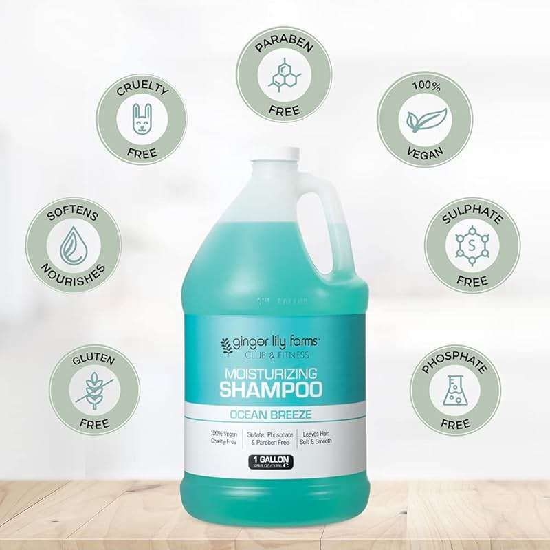 Ginger Lily Farms Club & Fitness Moisturizing Shampoo for All Hair Types, 100% Vegan & Cruelty-Free, Ocean Breeze Scent, 1 Gallon (128 fl oz) Refill - Image 4