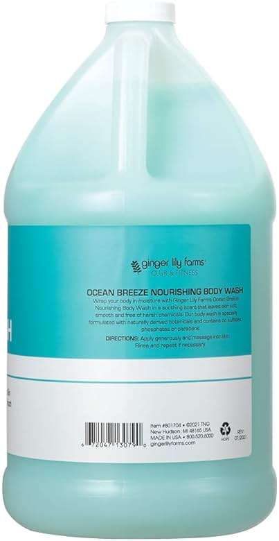 Ginger Lily Farms Club & Fitness Nourishing Body Wash, 100% Vegan & Cruelty-Free, Bath & Shower Gel for Men and Women, Ocean Breeze Scent, 1 Gallon (128 fl. oz.) Refill - Image 2