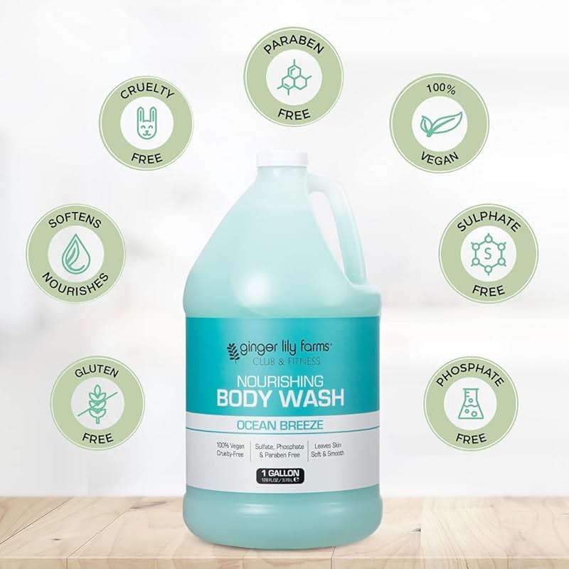 Ginger Lily Farms Club & Fitness Nourishing Body Wash, 100% Vegan & Cruelty-Free, Bath & Shower Gel for Men and Women, Ocean Breeze Scent, 1 Gallon (128 fl. oz.) Refill - Image 4