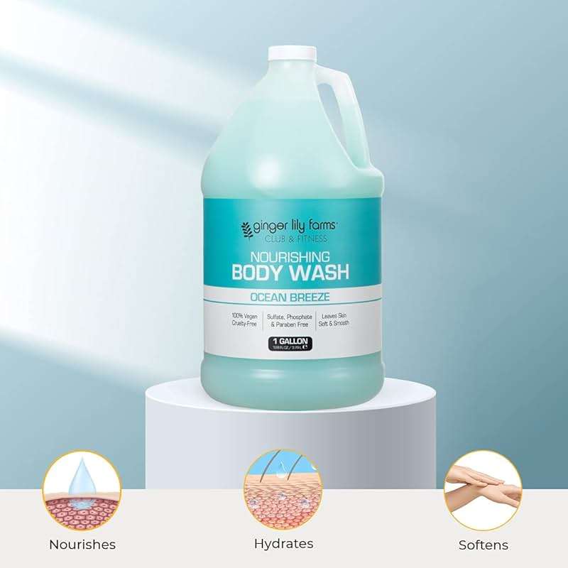 Ginger Lily Farms Club & Fitness Nourishing Body Wash, 100% Vegan & Cruelty-Free, Bath & Shower Gel for Men and Women, Ocean Breeze Scent, 1 Gallon (128 fl. oz.) Refill - Image 5