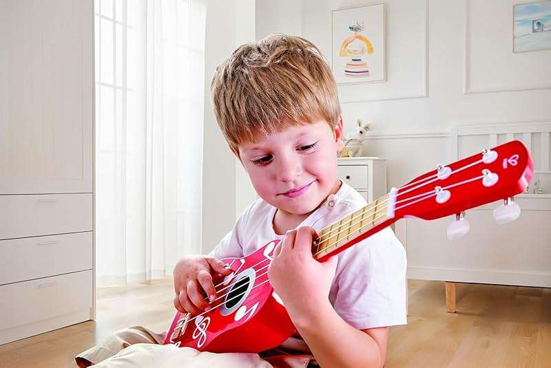 Hape Kid's Wooden Toy Ukulele, Red - Image 2
