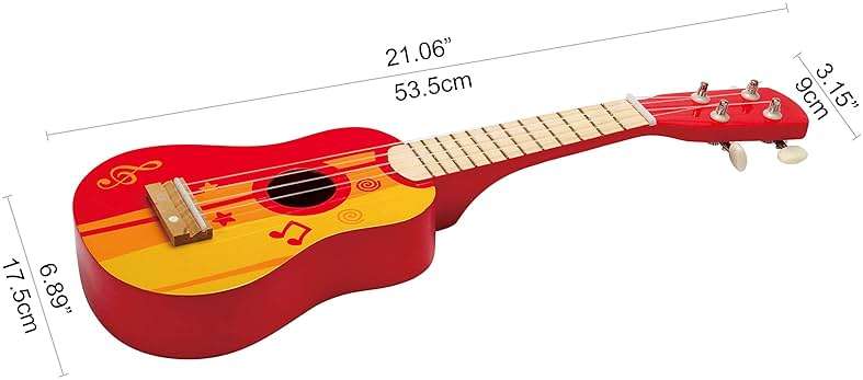 Hape Kid's Wooden Toy Ukulele, Red - Image 3