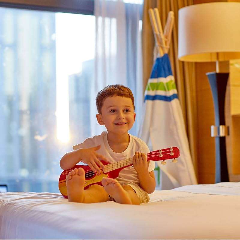 Hape Kid's Wooden Toy Ukulele, Red - Image 4