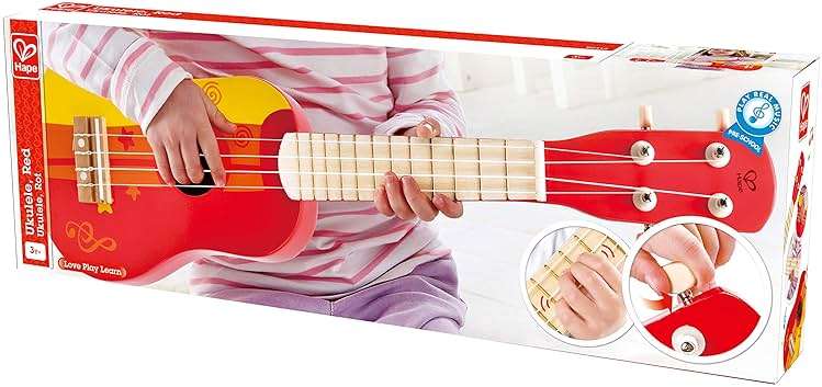 Hape Kid's Wooden Toy Ukulele, Red - Image 6