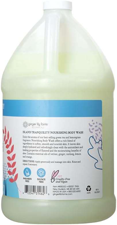 Ginger Lily Farms Botanicals Nourishing Body Wash, Island Tranquility, 100% Vegan & Cruelty-Free, Green Tea Lemongrass Scent, 1 Gallon Refill (128 fl. oz.) - Image 2