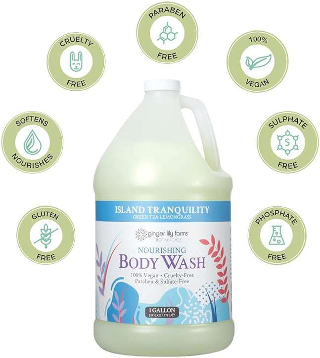 Ginger Lily Farms Botanicals Nourishing Body Wash, Island Tranquility, 100% Vegan & Cruelty-Free, Green Tea Lemongrass Scent, 1 Gallon Refill (128 fl. oz.) - Image 5