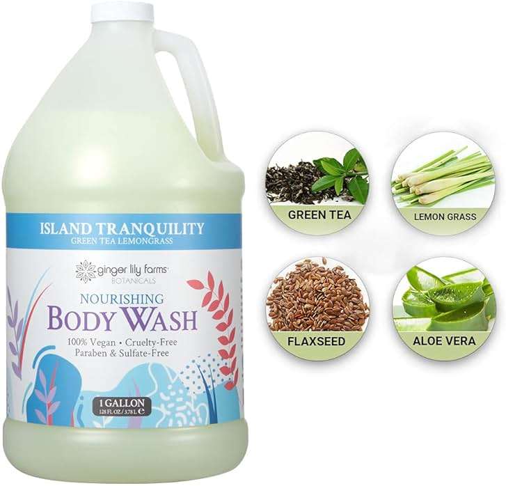 Ginger Lily Farms Botanicals Nourishing Body Wash, Island Tranquility, 100% Vegan & Cruelty-Free, Green Tea Lemongrass Scent, 1 Gallon Refill (128 fl. oz.) - Image 6